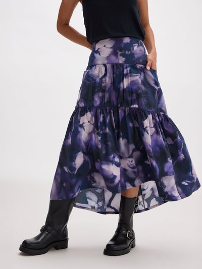 Andieswim Womens Stevie Tiered Maxi Skirt - Cotton Poplin - Purple Ghost Floral