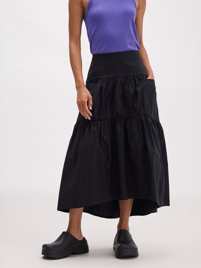 Andieswim Womens Stevie Tiered Maxi Skirt - Cotton Poplin - Black