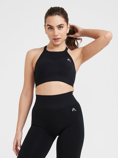 Oneractive EffortlessLift™ Seamless High Neck Bralette with White Logo | Black