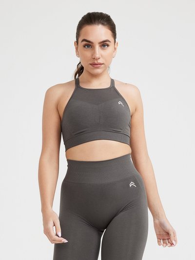 Oneractive EffortlessLift™ Seamless High Neck Bralette with White Logo | Deep Taupe
