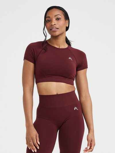Oneractive EffortlessLift™ Seamless Short Sleeve Crop Top with White Logo | Rosewood