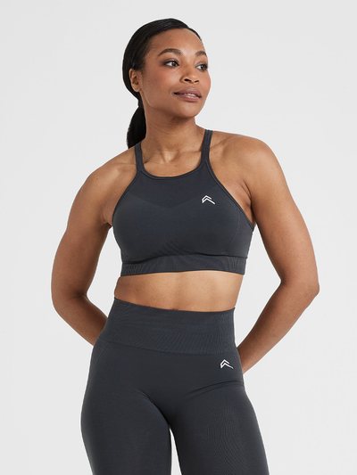 Oneractive EffortlessLift™ Seamless High Neck Bralette with White Logo | Coal