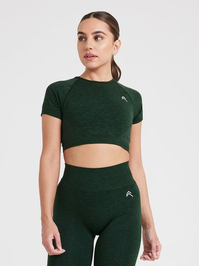 Oneractive EffortlessLift™ Seamless Short Sleeve Crop Top with White Logo | Evergreen