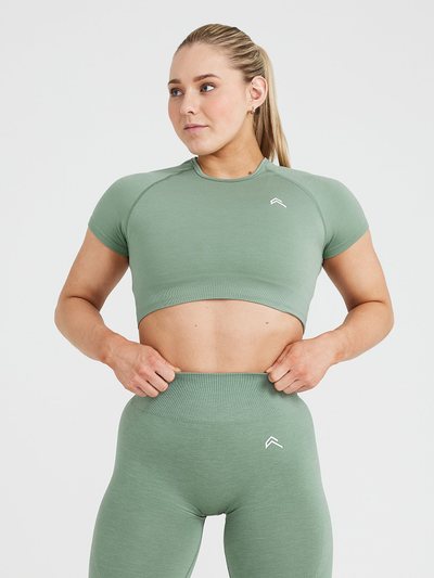 Oneractive Classic Seamless 2.0 Short Sleeve Crop Top | Sage Marl