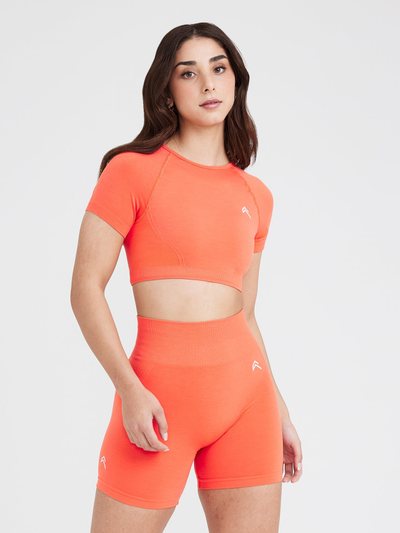Oneractive EffortlessLift™ Seamless Short Sleeve Crop Top with White Logo | Peach Blossom