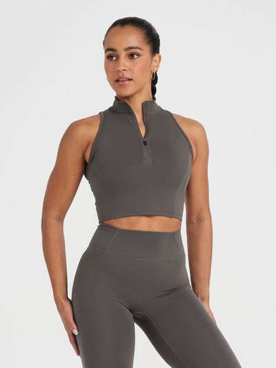 Oneractive Timeless Half Zip Crop Tank | Deep Taupe