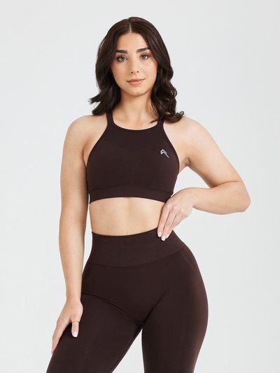 Oneractive EffortlessLift™ Seamless High Neck Bralette with White Logo | 70% Cocoa