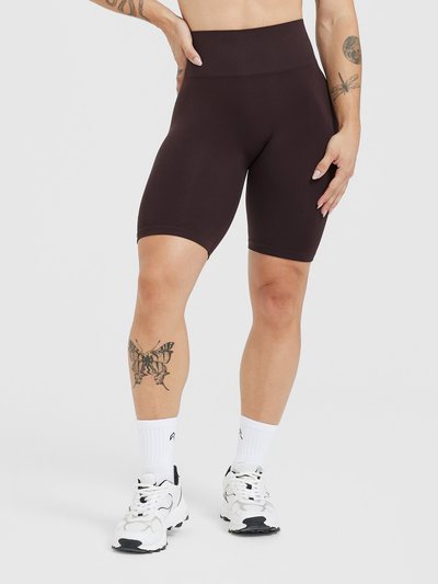 Oneractive EffortlessLift™ Seamless Cycling Shorts with White Logo | 70% Cocoa
