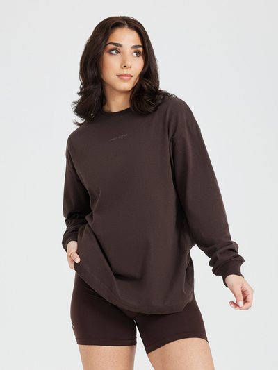 Oneractive Classic Mirror Graphic Oversized Long Sleeve Top | Washed 70% Cocoa