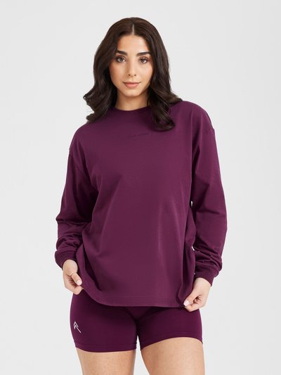 Oneractive Classic Mirror Graphic Oversized Long Sleeve Top | Washed Ripe Fig