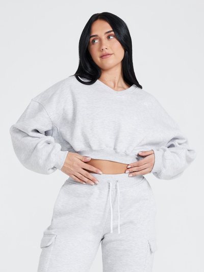 Oneractive All Day Oversized V Neck Sweatshirt | Light Grey Marl