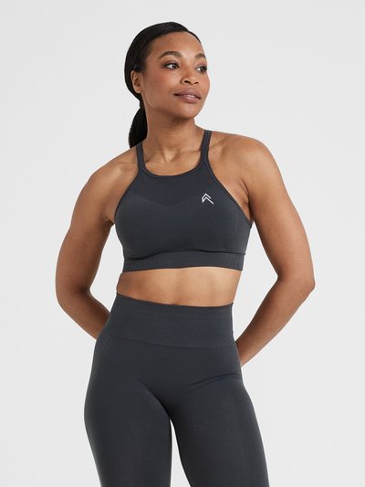 Oneractive EffortlessLift™ Seamless High Neck Bralette with White Logo | Coal