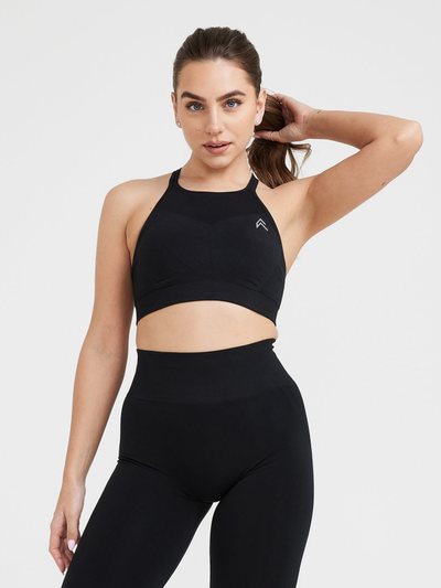 Oneractive EffortlessLift™ Seamless High Neck Bralette with White Logo | Black