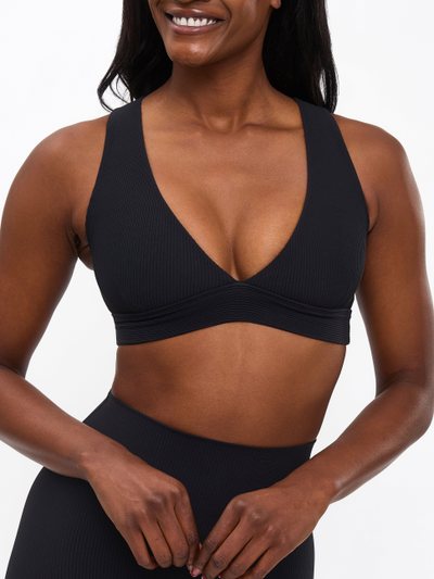 Buffbunny Ribbed Deep V Sports Bra - Onyx Black