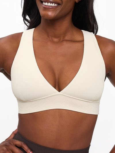 Buffbunny Ribbed Deep V Sports Bra - Bone