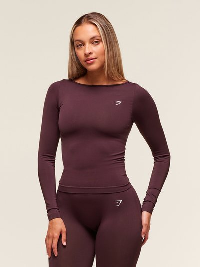 Gymshark Gymshark Everyday Seamless Wide Neck Long Sleeve Top - Cherry Purple