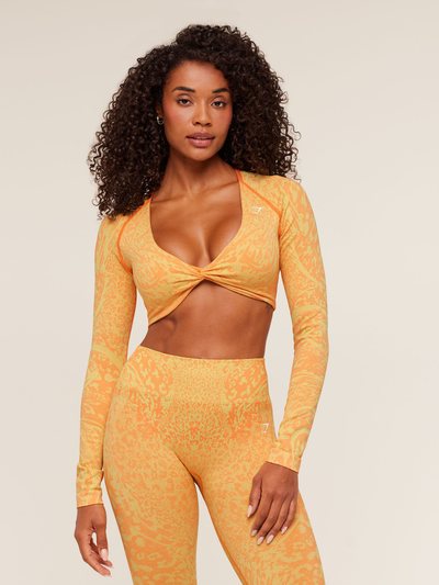 Gymshark Adapt Animal X Whitney Long Sleeve Crop Top - Sorbet Yellow / Dayglow Peach