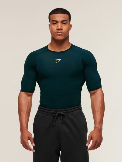Gymshark Gymshark Element Baselayer T-Shirt - Deep Petrol Blue/Sorbet Yellow