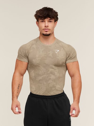 Gymshark Gymshark Geo Seamless T-Shirt - Cement Brown/Soul Brown