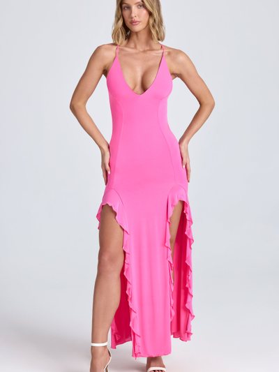 Ohpolly Ruched Ruffle-Trim Maxi Dress in Lollipop Pink