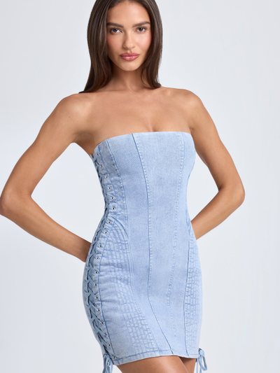 Ohpolly Bandeau Lace-Up Mini Dress in Light Blue Stonewash