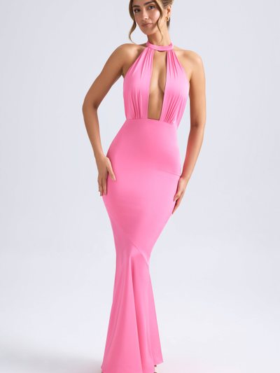 Ohpolly Halterneck Fishtail Gown in Hot Pink
