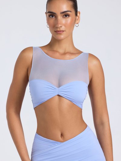Ohpolly Sheer Panelled Ruched Crop Top in Periwinkle Blue