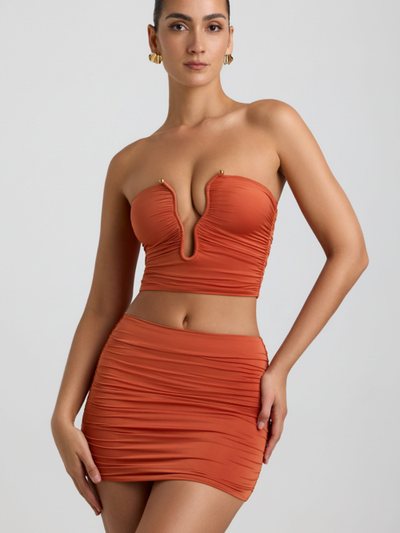 Ohpolly Slinky Jersey Ruched Micro Mini Skirt in Burnt Orange