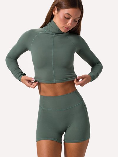 Ohpolly Soft Active Turtleneck Crop Top in Khaki
