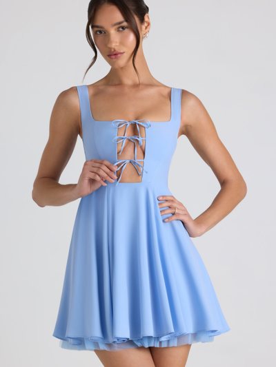 Ohpolly Tie-Detail A-Line Micro Mini Dress in Sky Blue
