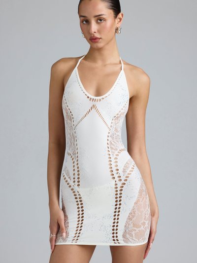 Oh Polly Embellished Halterneck Mini Dress in Ivory