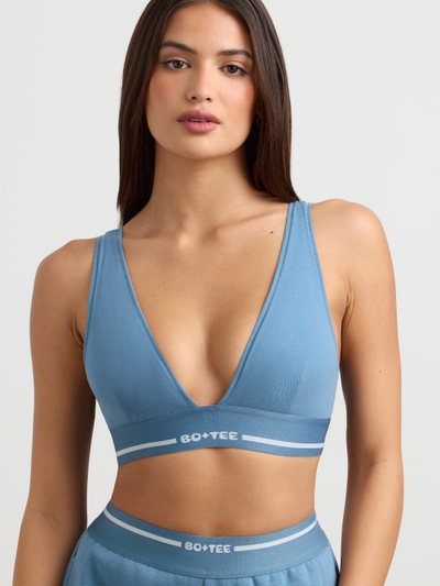 Oh Polly Stretch Cotton Jersey Plunge-Neck Crop Top in Steel Blue