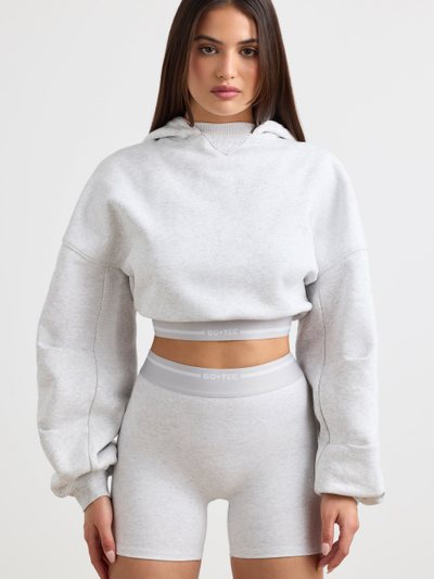 Oh Polly Stretch Cotton Fleece Cropped Hoodie in Grey Marl