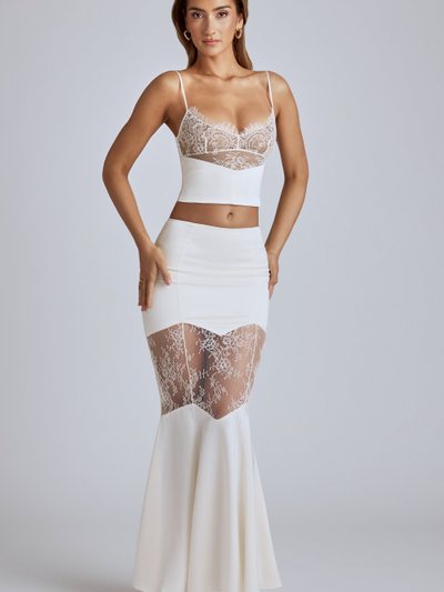Oh Polly Lace Panel Fishtail Maxi Skirt in Ivory