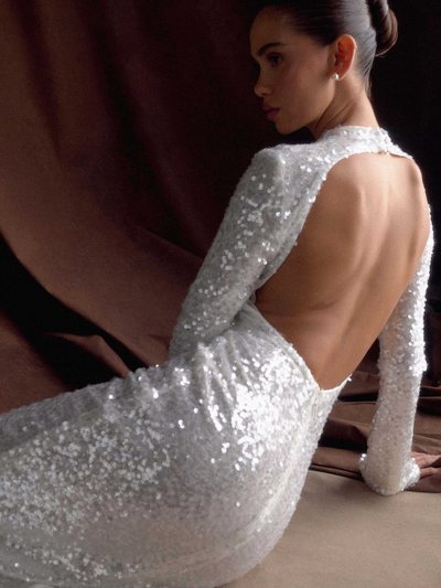 Meshki Sofia Long Sleeve Sequin Maxi Dress - White