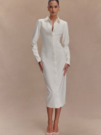 Meshki Dorian Fitted Shirt Midi Dress - White