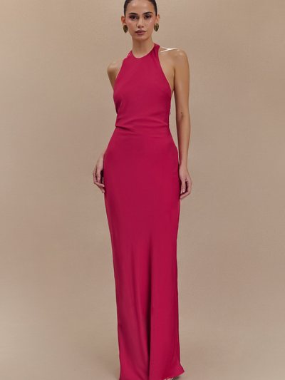 Meshki Rinna Satin Halter Maxi Dress - Pink Cherry