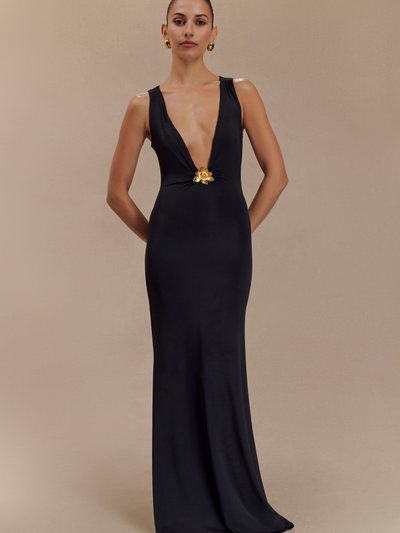 Meshki Beck Plunge Maxi Dress With Floral Hardware - Black