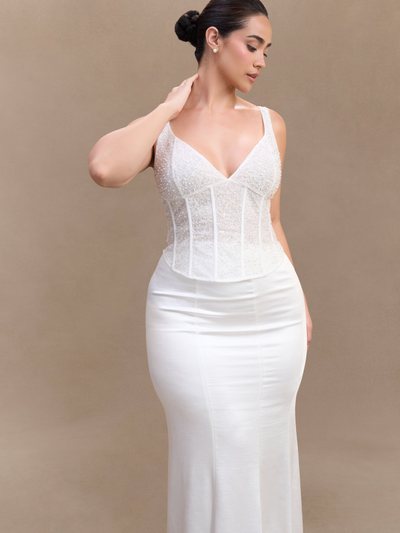 Meshki Elsie Pearl Beaded Bustier Top - White
