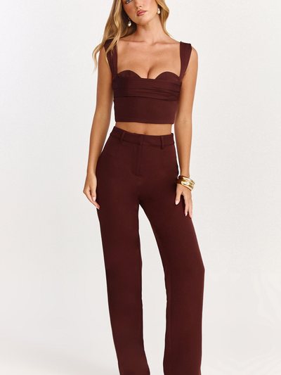 Showpo Kenna Two Piece Set - Gathered Bust Top And High Waist Straight Leg Pants Set in Chocolate