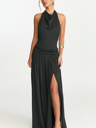 Showpo Sophia Maxi Dress - Backless High Cowl Neck Jersey Dress in Black