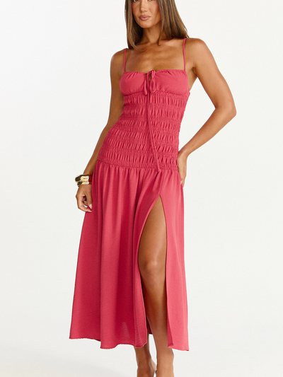 Showpo Eloise Midi Dress - Shirred Bodice Split Leg A Line Dress in Rose