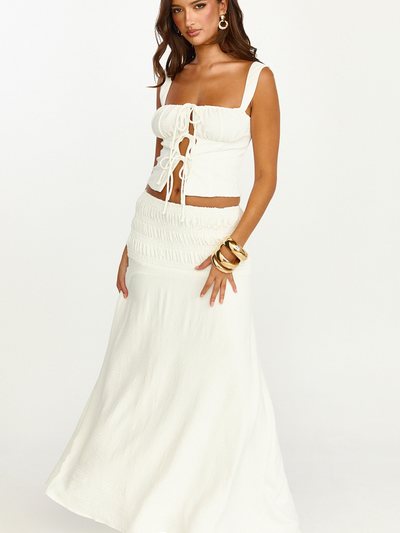 Showpo Bianca Midi Skirt - Shirred Yoke Circle Hem Skirt in White