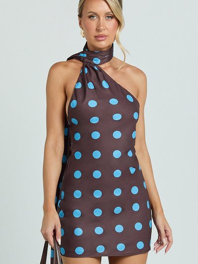 Showpo Maddox Mini Dress - Scarf Neck Low Tie Back Slip Dress in Polka Dot Print