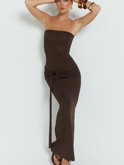 Showpo Viviana Maxi Dress - Knit Strapless Tie Waist Maxi Dress in Chocolate