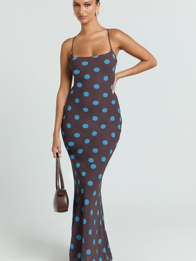 Showpo Krishna Maxi Dress - Strappy Scoop Neck Floral Placement Print Georgette Dress in Polka Do