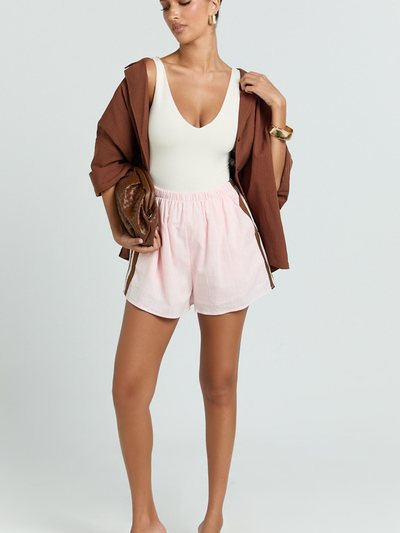 Showpo June Short - Linen Look Side Stripe Short in Pink Choc