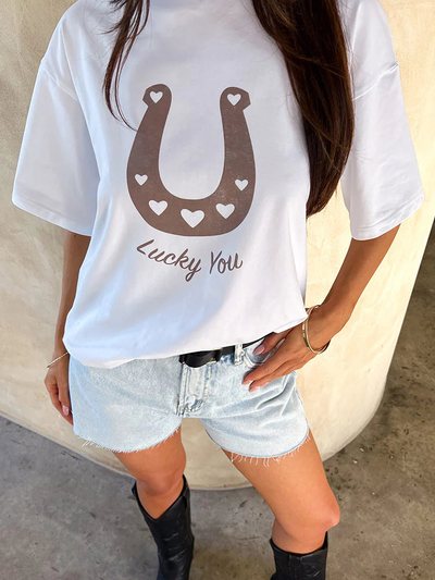 Beginningboutique Lucky You White Western Tee