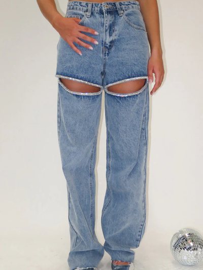 Beginning Boutique Gem Diamante Trim Wide Leg Denim Jeans