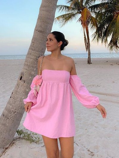 Beginningboutique Koa Pink Off Shoulder Linen Mini Dress